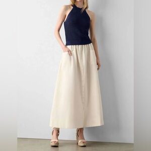 White + Warren Navy Blue Linen Blend Cut In Crewneck Tank Top Small